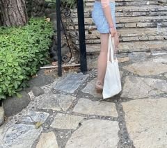 Krem Renkli Hamketen Bez Omuz Çantası