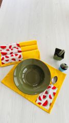 Sarı Renk Karpuz Desen Cepli Amerikan Servis Seti