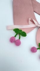 Kiraz Motifli Pembe Keten Yakalık